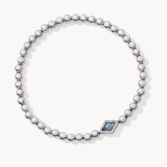 Kendra Scott Abbie Silver Beaded Stretch Bracelet in Light Blue Mother-of-Pearl - Picture 1 of 5